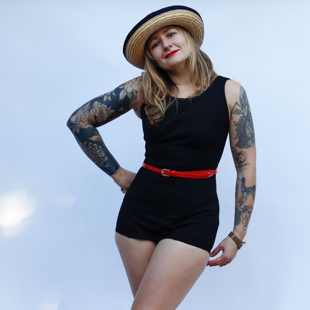 Classic Black One-Piece Swim Romper - Women's Swim
